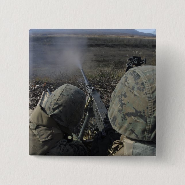 Bóton Quadrado 5.08cm Fuzileiros disparam uma metralhadora M2 50 (Frente)