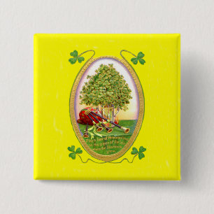 Bóton Quadrado 5.08cm Gaita Shamrock Verde Dourado