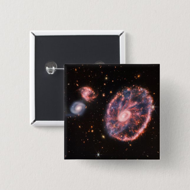 Bóton Quadrado 5.08cm Galáxia CartWheel, Telescópio Espacial James Webb (Frente & Verso)