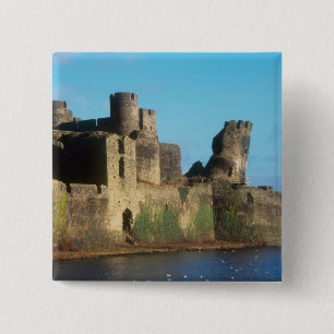 Bóton Quadrado 5.08cm Gales - castelo de Caerphilly, com uma vista da
