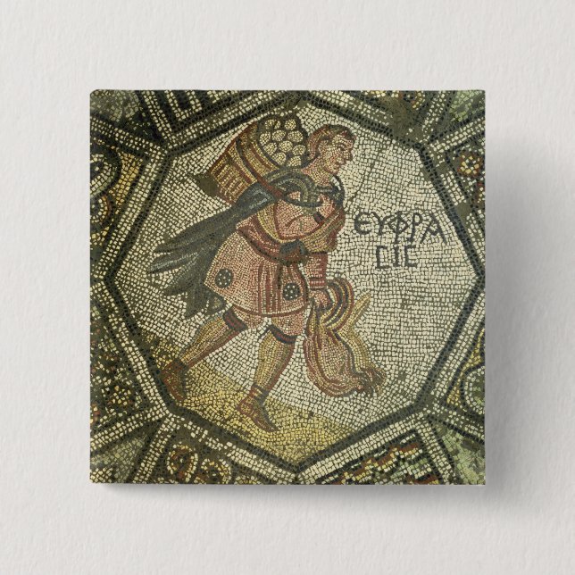 Bóton Quadrado 5.08cm Galinhas do carregando do camponês e uma cesta dos (Frente)