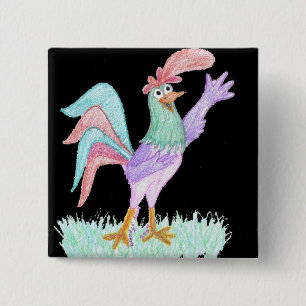 Bóton Quadrado 5.08cm Galo de Cantos