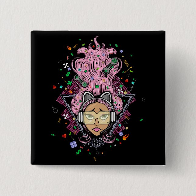 Bóton Quadrado 5.08cm Gamer Girl (Frente)