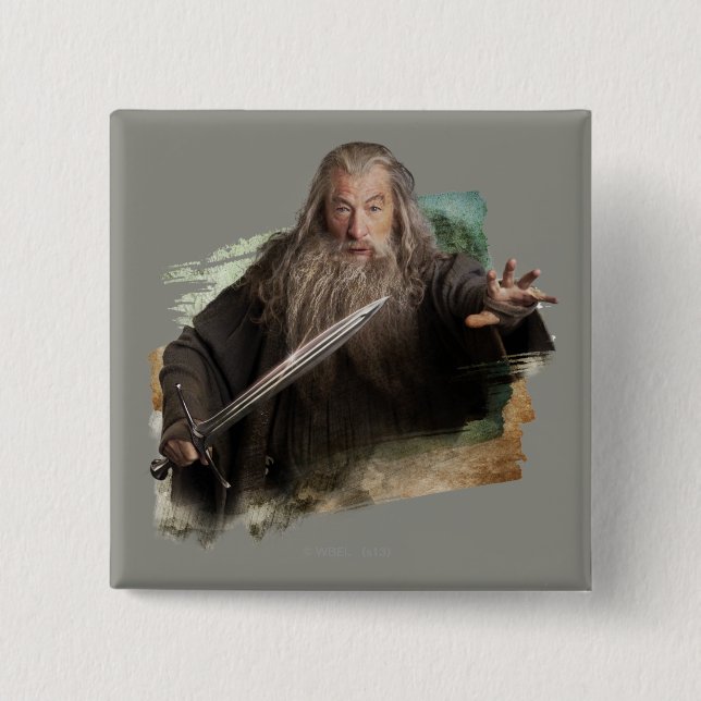 Bóton Quadrado 5.08cm Gandalf com Espada (Frente)