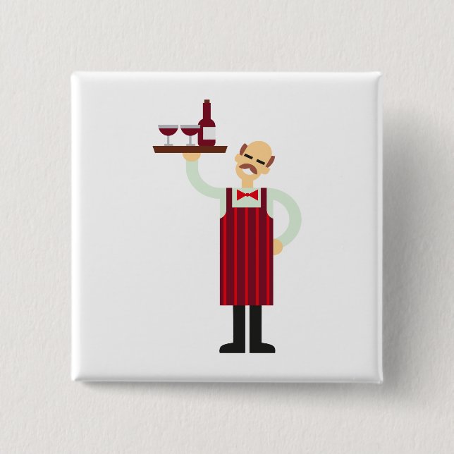 Bóton Quadrado 5.08cm Garçom com Vinho (Frente)