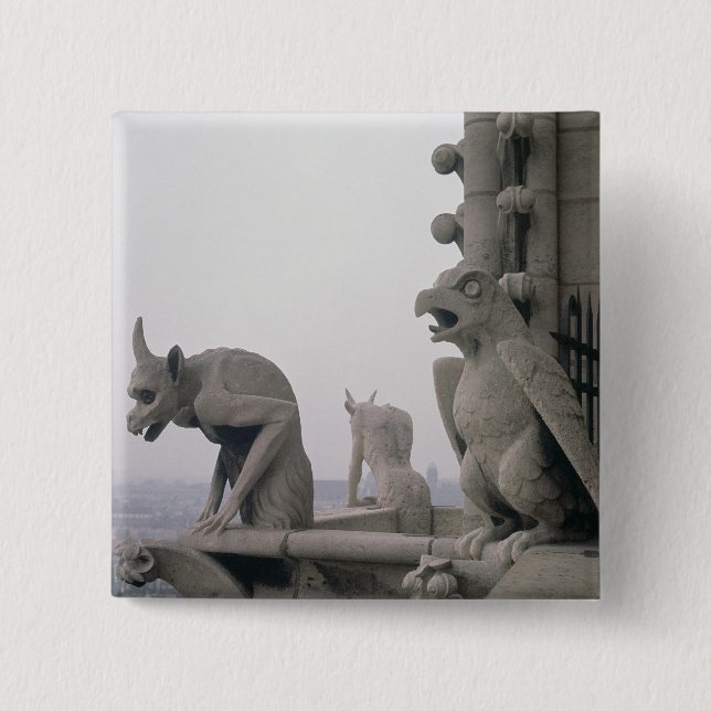 Bóton Quadrado 5.08cm Gárgulas na balaustrada do grandioso (Frente)