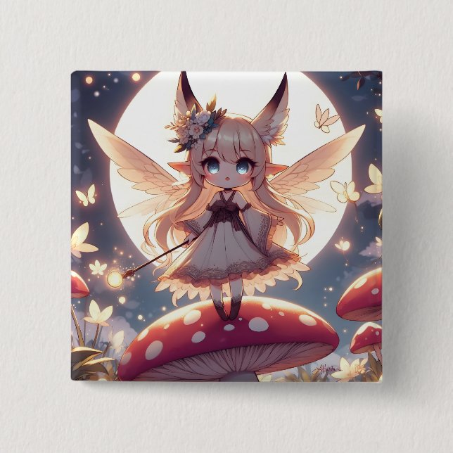 Bóton Quadrado 5.08cm Garota Anime Pixie Hippie Lua Fada (Frente)