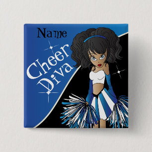 Bóton Quadrado 5.08cm Garota Diva Cheerleader  DIY Nome  Azul