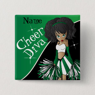 Bóton Quadrado 5.08cm Garota Diva Cheerleader DIY Nome Verde