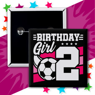 Bóton Quadrado 5.08cm Garota segundo aniversário de futebol de 2 anos