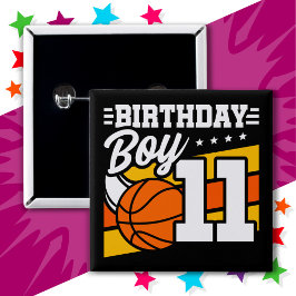 Bóton Quadrado 5.08cm Garoto 11 de Aniversário do Partido de Basquete, 1