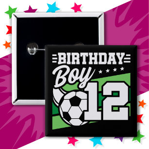 Bóton Quadrado 5.08cm Garoto 12 de Aniversário De Futebol Crianças De 12