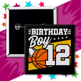 Bóton Quadrado 5.08cm Garoto 12 de Aniversário do Partido de Basquete, 1