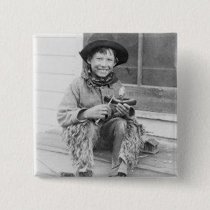 Bóton Quadrado 5.08cm Garoto vestido como cowboy com brinquedos