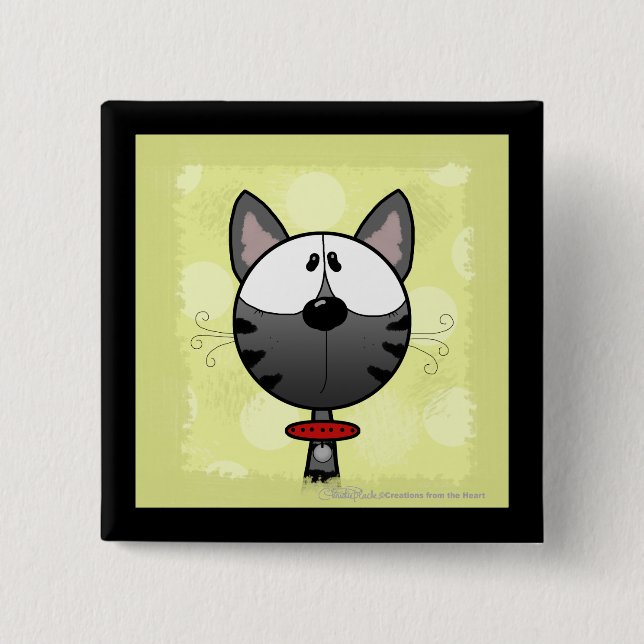 Bóton Quadrado 5.08cm Gatinho com risca de cinza (Frente)