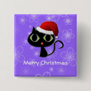 Bóton Quadrado 5.08cm Gatinho do papai noel