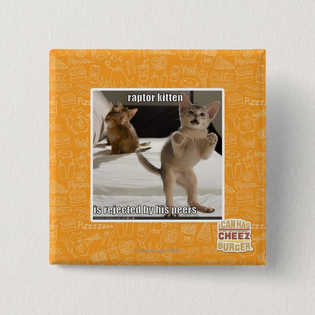 Bóton Quadrado 5.08cm Gatinho do raptor (Frente)