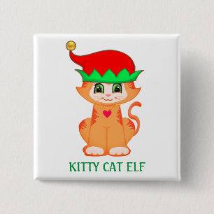 Bóton Quadrado 5.08cm Gatinho Fofo Elfo de Natal