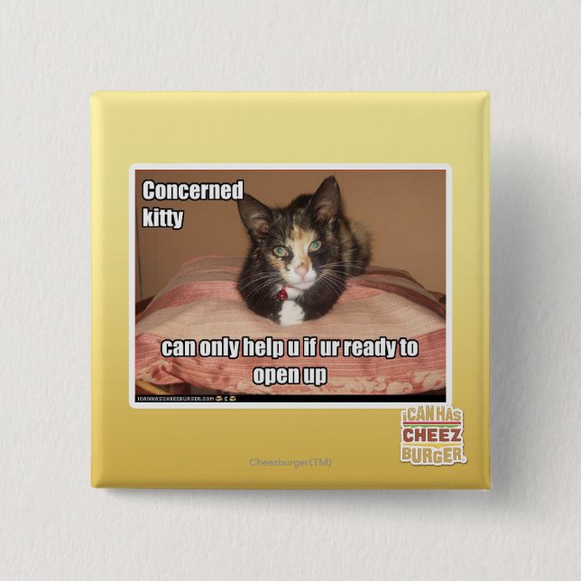 Bóton Quadrado 5.08cm Gatinho interessado (Frente)