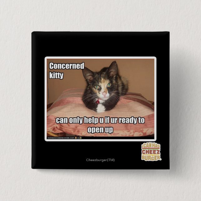 Bóton Quadrado 5.08cm Gatinho interessado (Frente)