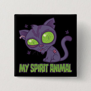 Bóton Quadrado 5.08cm Gatinho Zumbi é Meu Animal Espiritual