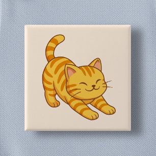Bóton Quadrado 5.08cm Gato Bege Laranja Listrado Esticando