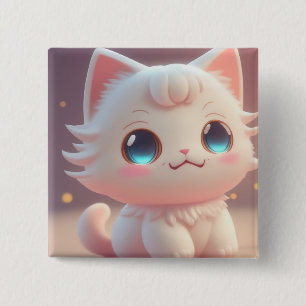 Bóton Quadrado 5.08cm Gato Branco Bonito Kawaii Fluffy