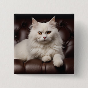 Bóton Quadrado 5.08cm Gato branco majestoso