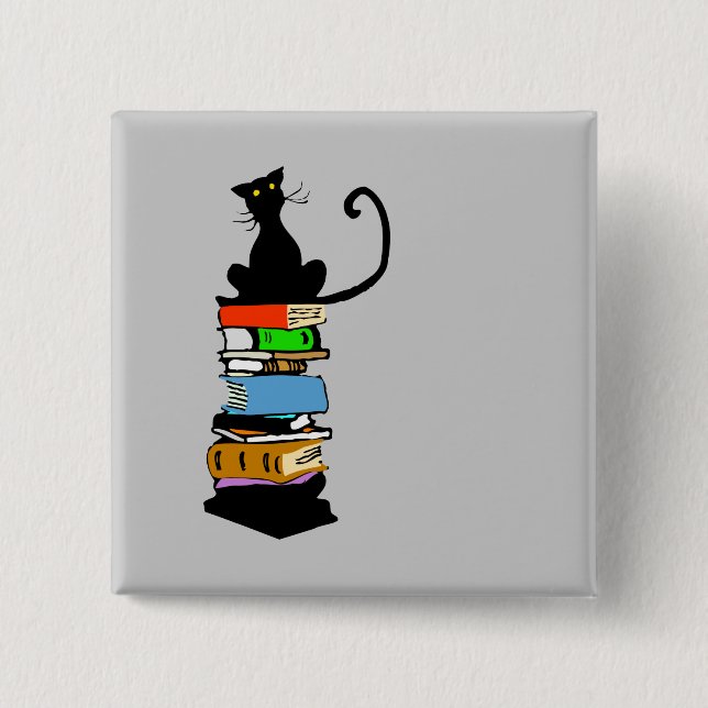 Bóton Quadrado 5.08cm Gato da biblioteca (Frente)