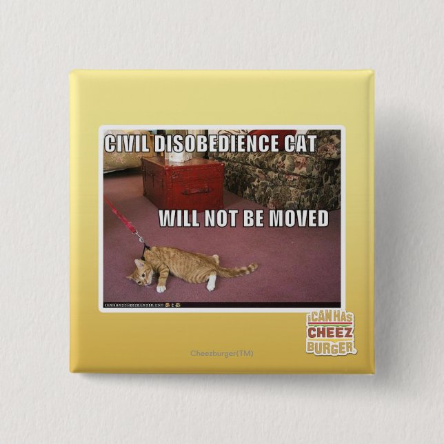 Bóton Quadrado 5.08cm Gato da desobediência civil (Frente)