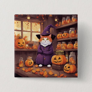 Bóton Quadrado 5.08cm gato de halloween #2 botão