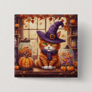 Bóton Quadrado 5.08cm gato de halloween #4 botão