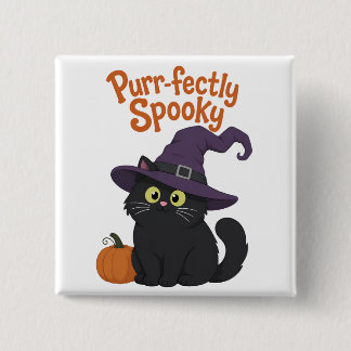 Bóton Quadrado 5.08cm Gato de Halloween Perfeitamente Assustador