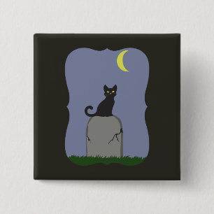 Bóton Quadrado 5.08cm Gato de Halloween Spooky