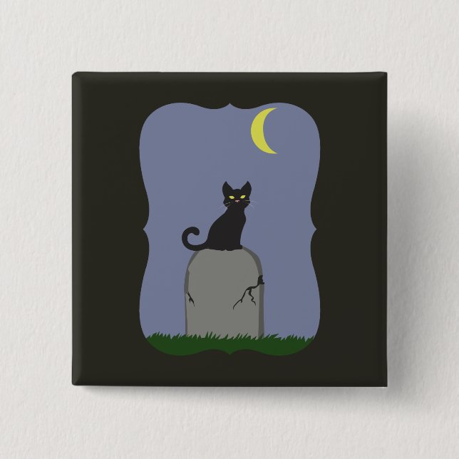 Bóton Quadrado 5.08cm Gato de Halloween Spooky (Frente)