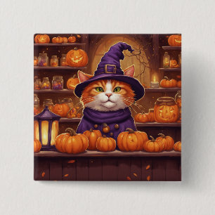Bóton Quadrado 5.08cm gato do halloween #10 botão
