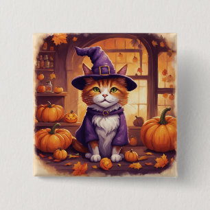Bóton Quadrado 5.08cm gato do halloween #8 botão