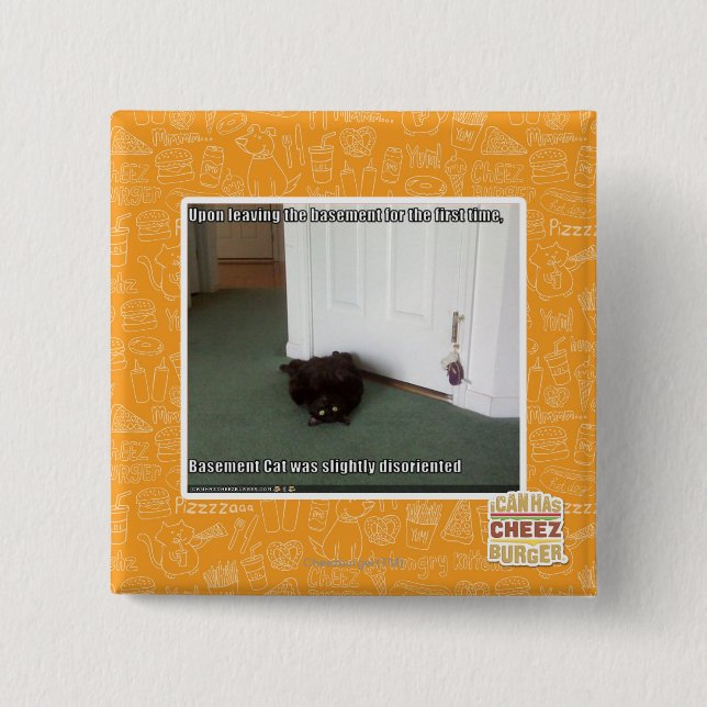 Bóton Quadrado 5.08cm Gato do porão, desorientado leve (Frente)