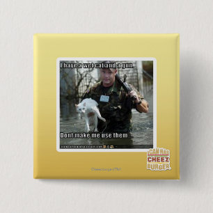 Bóton Quadrado 5.08cm Gato e arma molhados