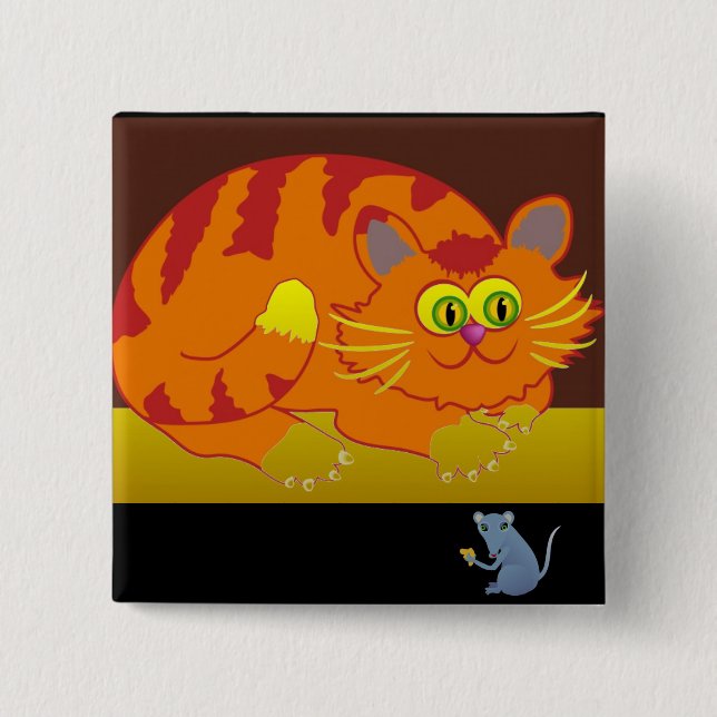 Bóton Quadrado 5.08cm Gato e Rato (Frente)