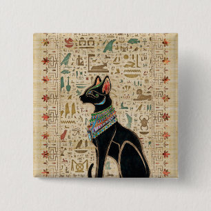 Bóton Quadrado 5.08cm Gato Egípcio - Bastet sobre papiro