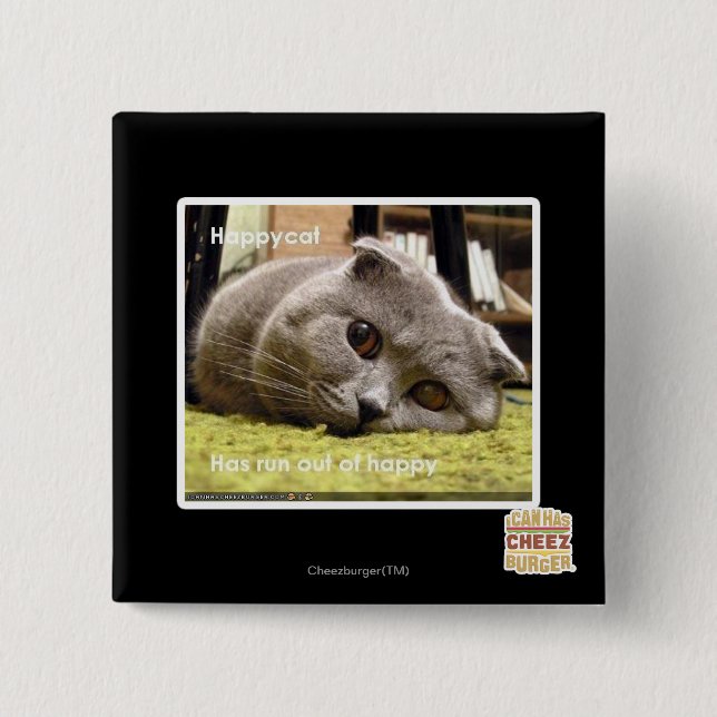Bóton Quadrado 5.08cm Gato feliz, fora de feliz (Frente)
