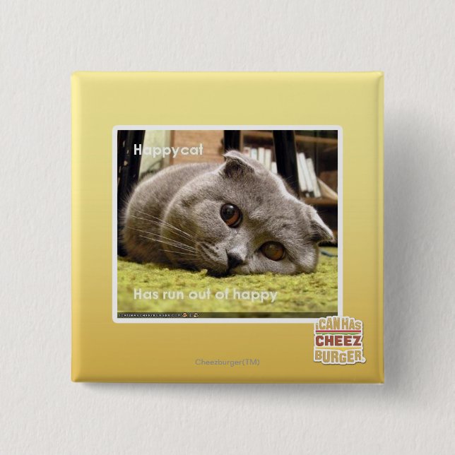 Bóton Quadrado 5.08cm Gato feliz, fora de feliz (Frente)