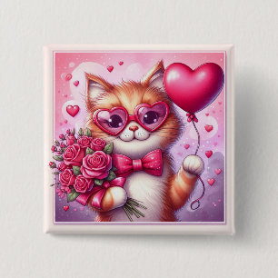 Bóton Quadrado 5.08cm Gato/gatinho Dia de os namorados