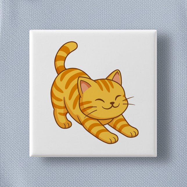 Bóton Quadrado 5.08cm Gato Laranja Tabby Esticando (Criador carregado)
