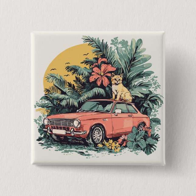 Bóton Quadrado 5.08cm Gato na selva (Frente)