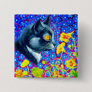 Bóton Quadrado 5.08cm Gato nas Flores