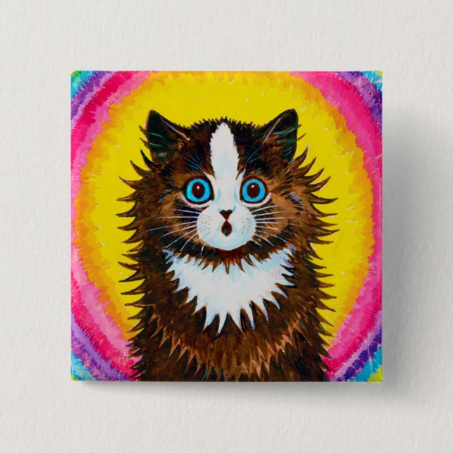 Bóton Quadrado 5.08cm Gato no Arco-íris, Louis Wain (Frente)