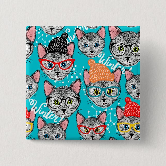 Bóton Quadrado 5.08cm Gato no chapéu (Frente)