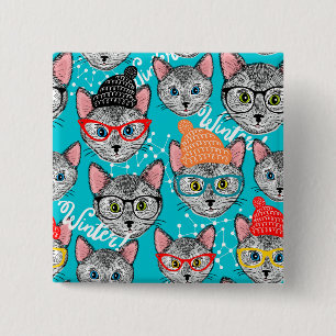 Bóton Quadrado 5.08cm Gato no chapéu